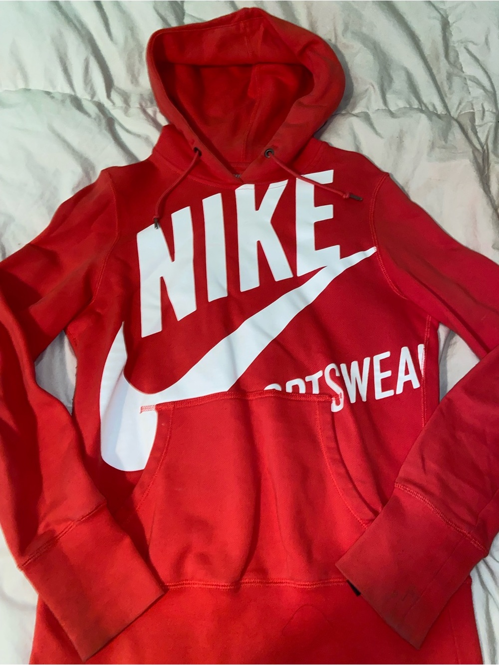 Nike Red and White Pullover Hoodie with Swoosh Logo